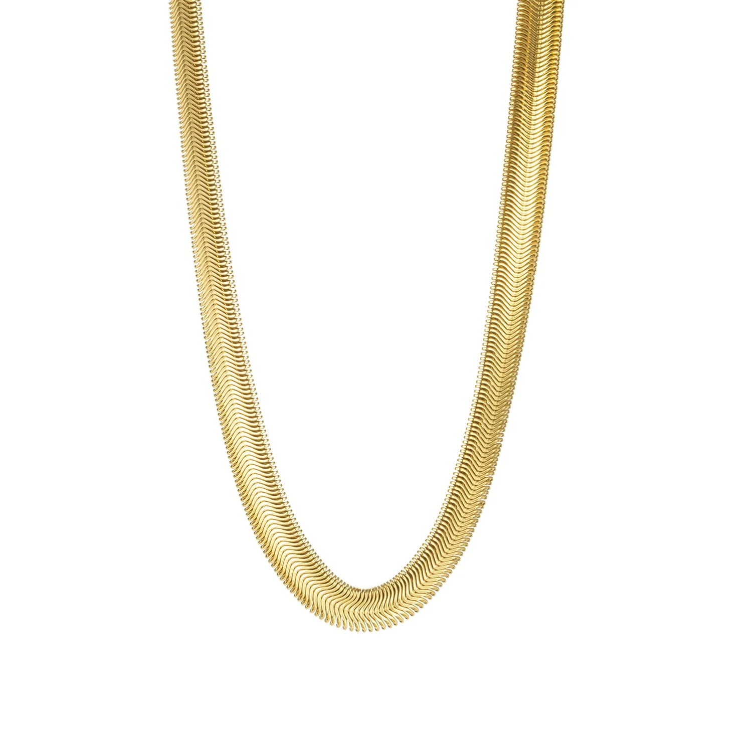 

7.5 MM Width Snake Chain Jewelry Women Men 316L Stainless Steel Flat Snake Bone Chain Necklace, White, gold