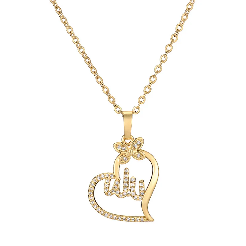 

New Designed Trendy Micro Paved Zircon Letter Pendant Necklace Stainless Steel Love Heart Shaped Necklace For Women