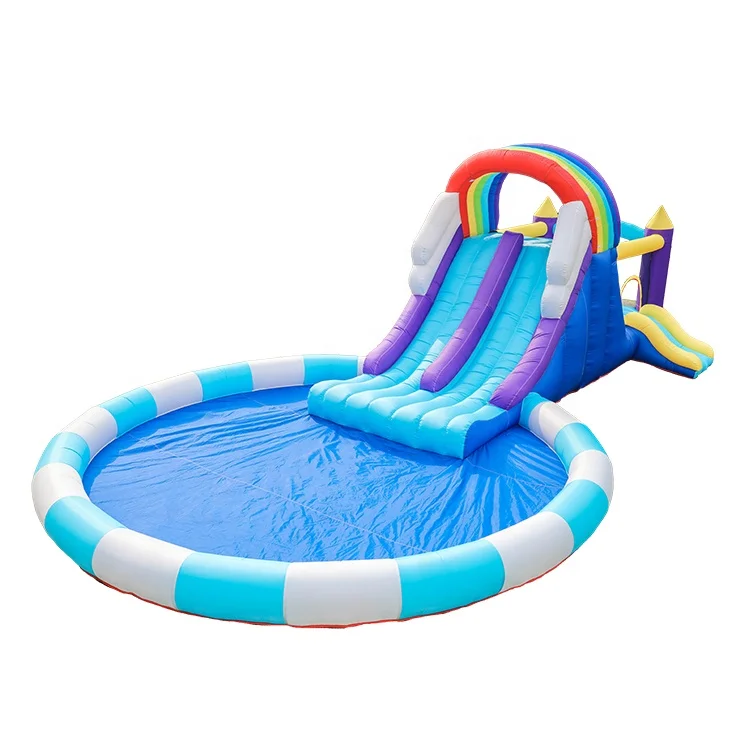 

Kids Cheap Inflatable Rainbow Water Slide Clearance into Big Pool