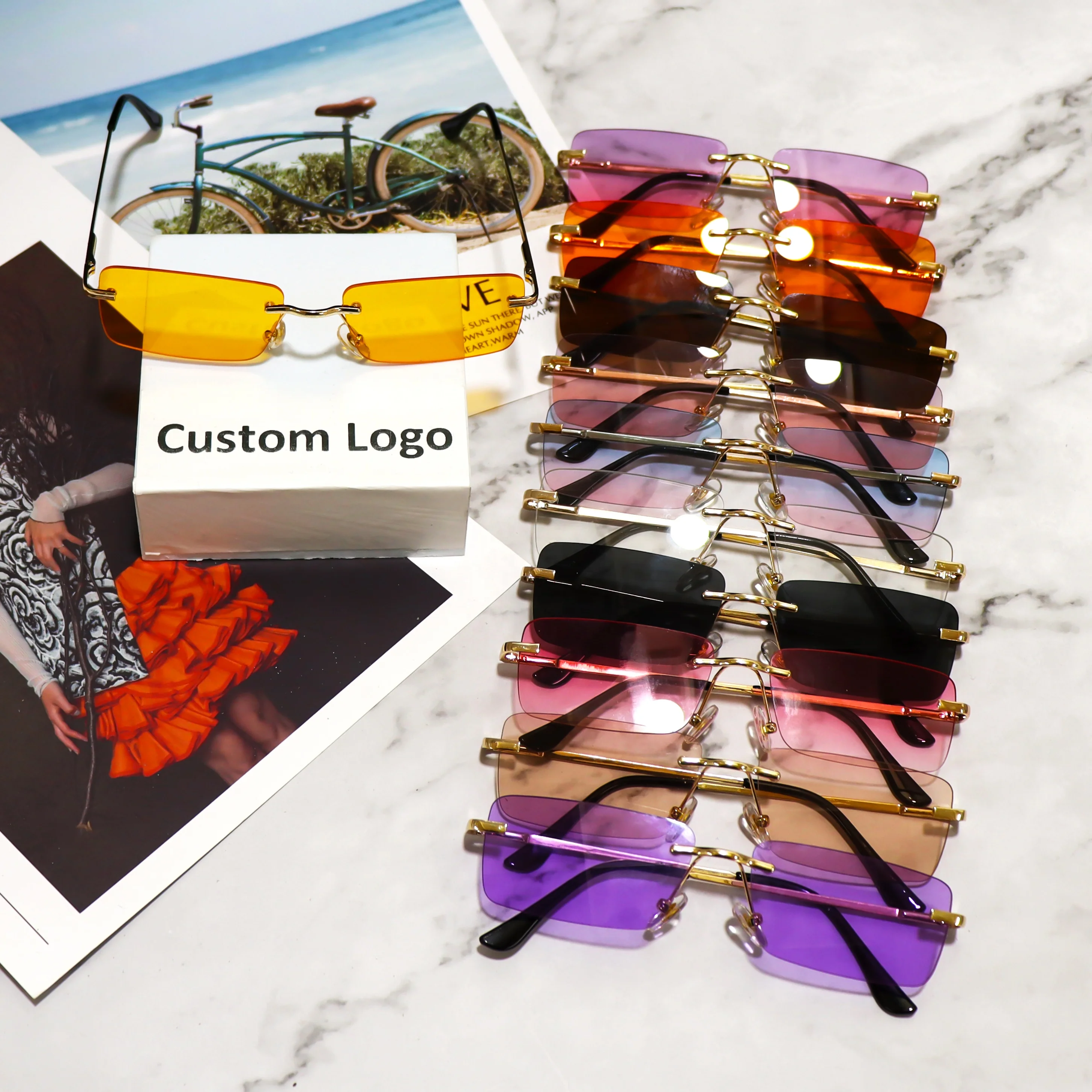 

Small Rimless Men River 2022 Sunglasses Women Rectangle Optical Vintage Brand Designer Summer Trendy Shades Retro Sunglasses