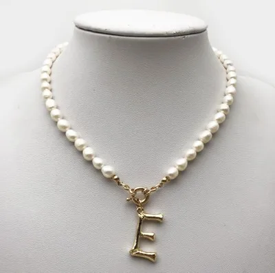 

New Stainless Steel Buckle Gold Color Freshwater Pearl Pendant Necklaces Choker Alphabet A-Z Initial Necklace for Women