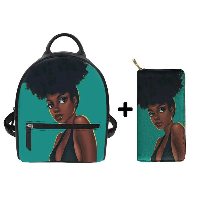 

Women Mini Backpack PU Leather Shoulder Bags Afro Black Girls Melanin Poppin School Rucksack Ladies Girls Travel Bag