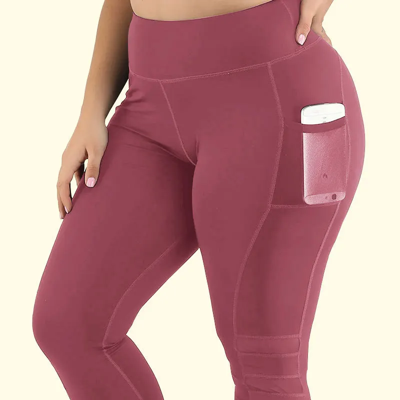 Women's Plus Size Capri High Rise Tummy Control Slimming Yoga Leggings with Pockets