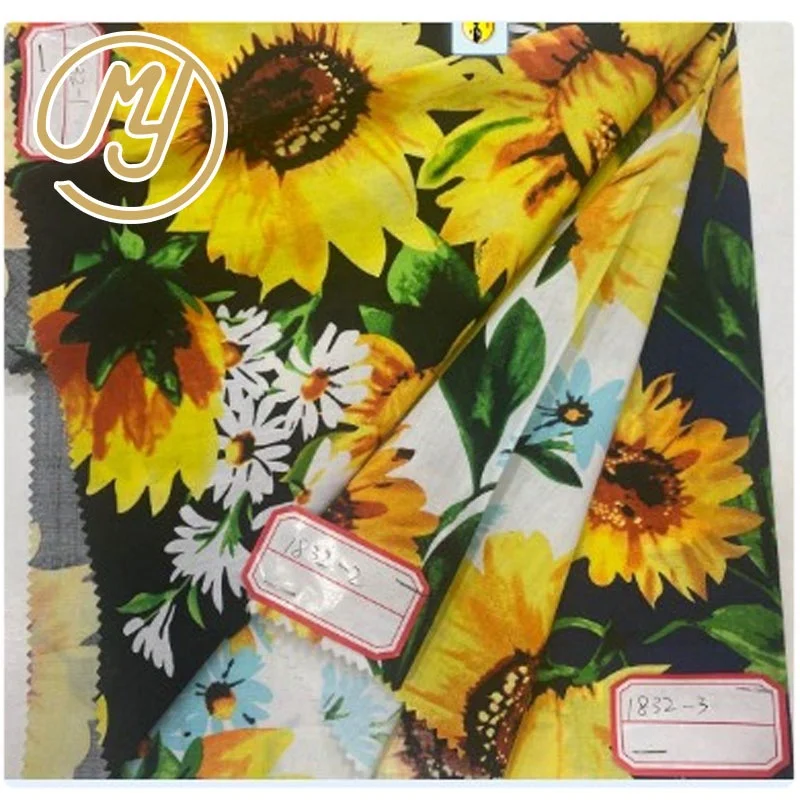
New design 100GSM plain breathable organic big sunflower 100% cotton print fabric for garment 