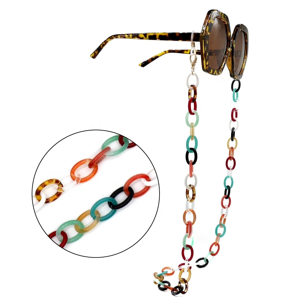 

Fashion colorful plastic acrylic masking & eyeglass cord sunglasses holder necklace eyewear rope eye glasses chain, As shown or customized