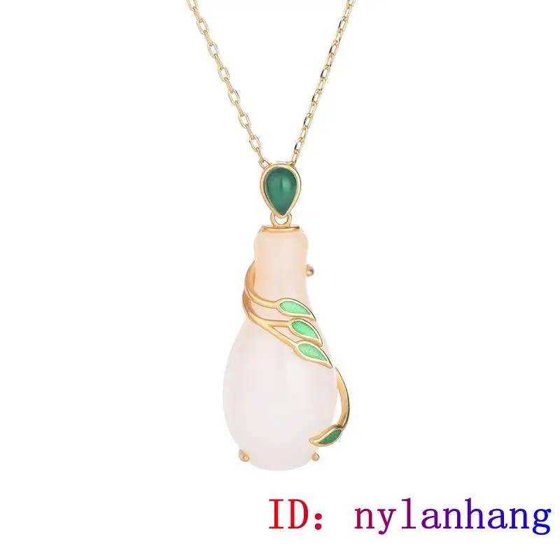 

White Jade Vase Pendant Fashion Necklace Gemstone Zircon Women Charm 925 Silver Natural Chalcedony Gifts Amulet Crystal Jewelry