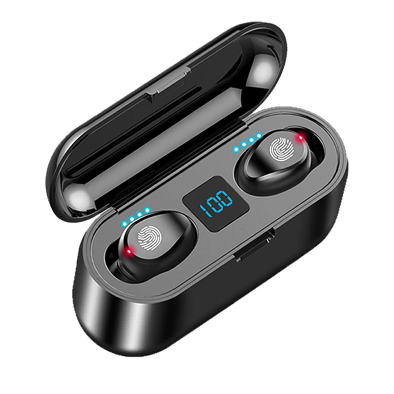 

Hot Selling Noise Cancelling Sport Bt 5.0 Wireless Earbuds F9-34 Tws With Lcd Power Bank Battery Display F9 Earphone, Black