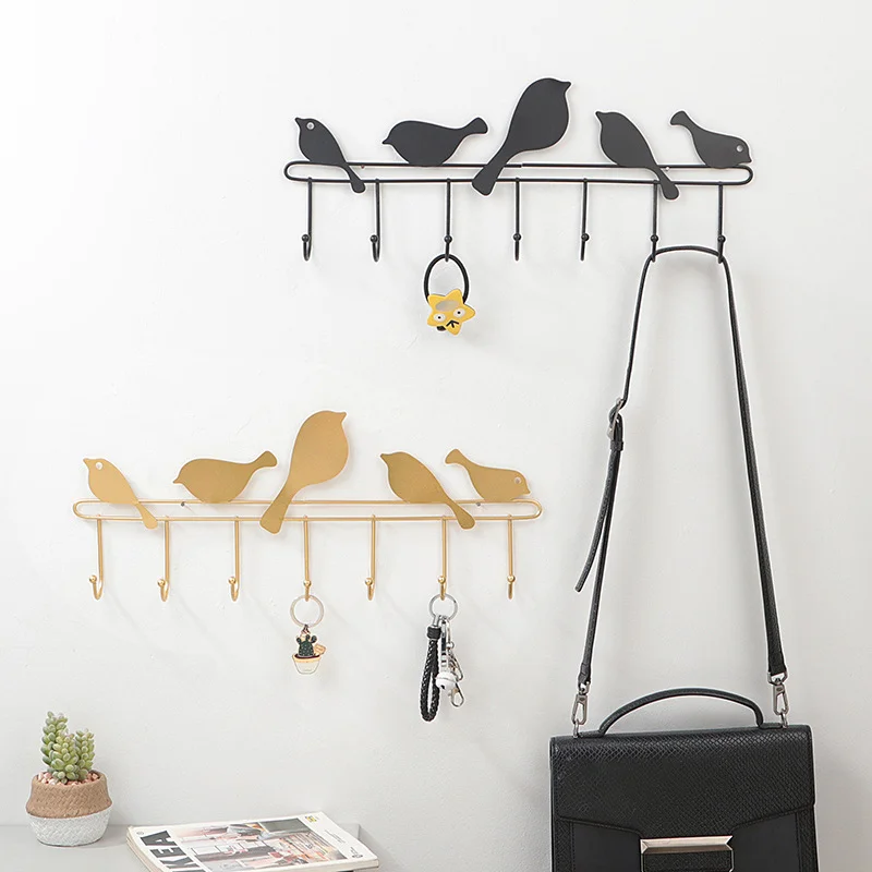 

Wholesale Kitchen Storage Rack Nordic Modern Wall Mounted Craft Metal Hanging Bird Hanger Wrought Iron Coat Key Hooks, Gold