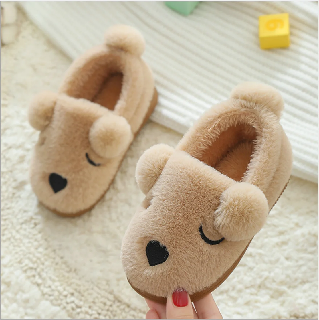 

warmly children fur winter close indoor shoes kids indoor shoes with 3D animal printing, Customized color