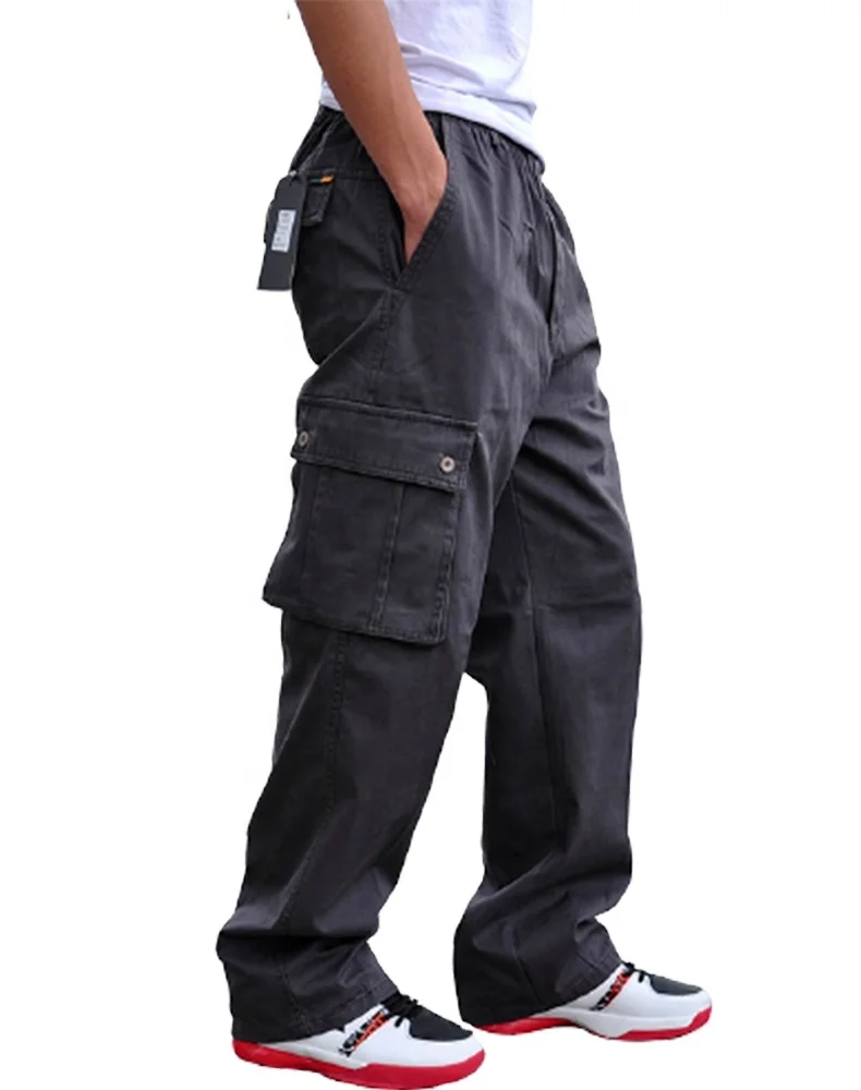 

customized trousers for men cargo cotton casual pockets lightweight plus size pants drawstring loose streetwear elastic waist