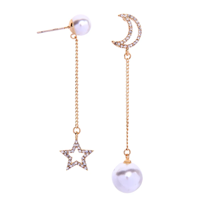 

e982202d Fashion Trends Pearl Dangle Moon Star Korean Designer Gold Stud Accessories Woman Earrings