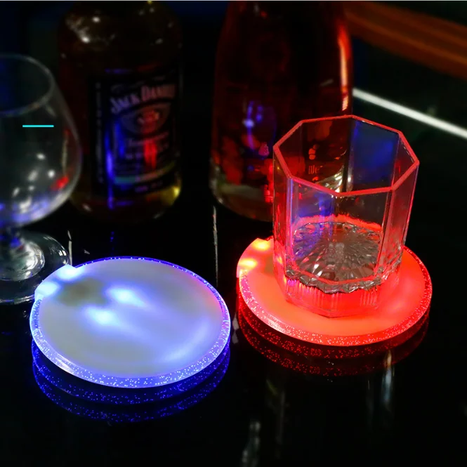 

Custom Printing Led Light up Drink Coasters for Drink Drip Mat Plastic Acrylic Wine Bottle Glass Logo Led Coaster Disposable Bar, Blue/red