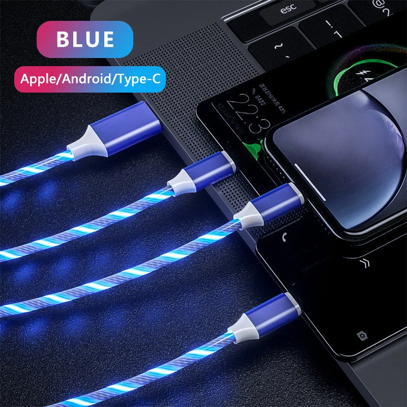 

Protect The Battery Phone Multifunction Accesory Data Line 3 In 1 LED Usb Charger Cable, Red, blue, green, colorful