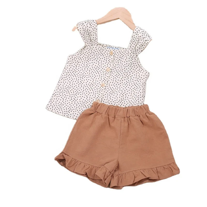 

Wholesale baby girls' dot shirts and shorts kids summer clothing sets children clothes, As picture