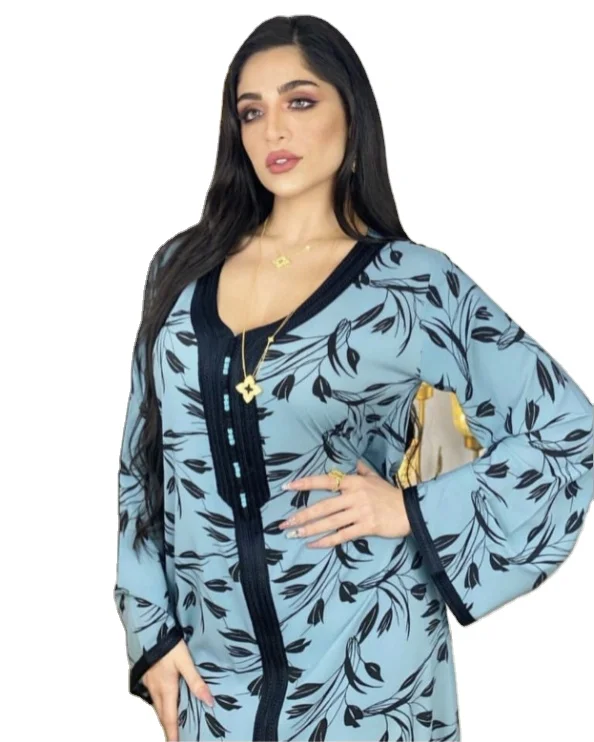 

Middle East Ramadan printed long floral dress Dubai Muslim women's Islamic robe