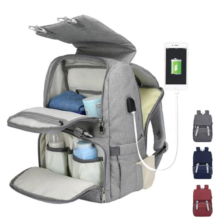 

New Korean Leisure Multifunctional USB Charging Large Capacity Storage Diaper Waterproof Mommy Baby Bag, Multi colored