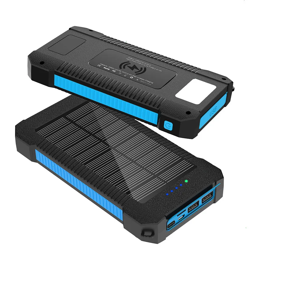 

20000Mah Portable LED Flashlight 2 USB Output Input Port Solar Charger Power Bank