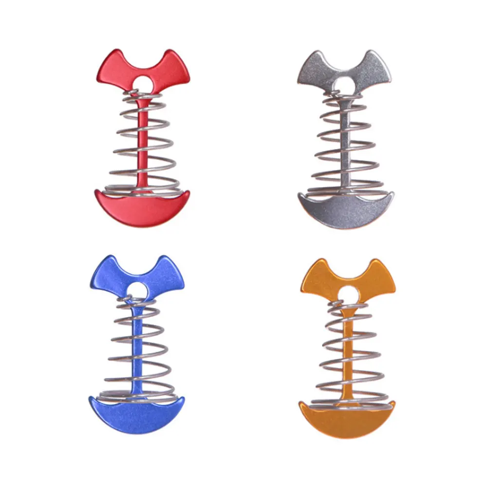 

OEM Outdoor Camping Spring Floor Nail Fixing Rope Buckle Tent Pegs Aluminum Fishbone Ground Nail, Red/blue/gold/silver