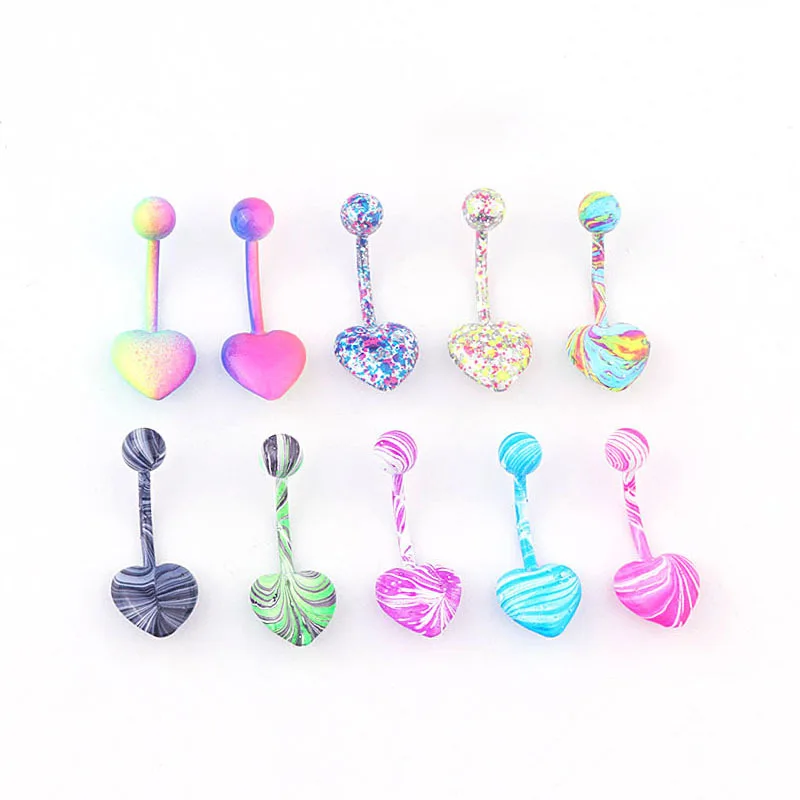 

Ruigang New Fashion Design Mix 10 Color Stainless Steel Heart Shape Navel Piercing Belly Button Rings For Women, Picture