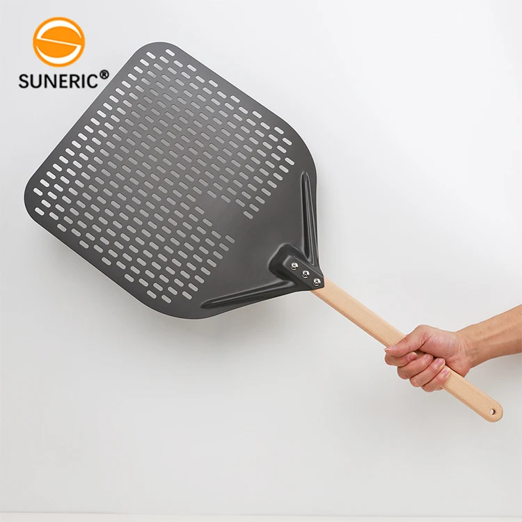 

Professional long aluminum shovel rectangle perforated pizza peel with detachable handle for baking