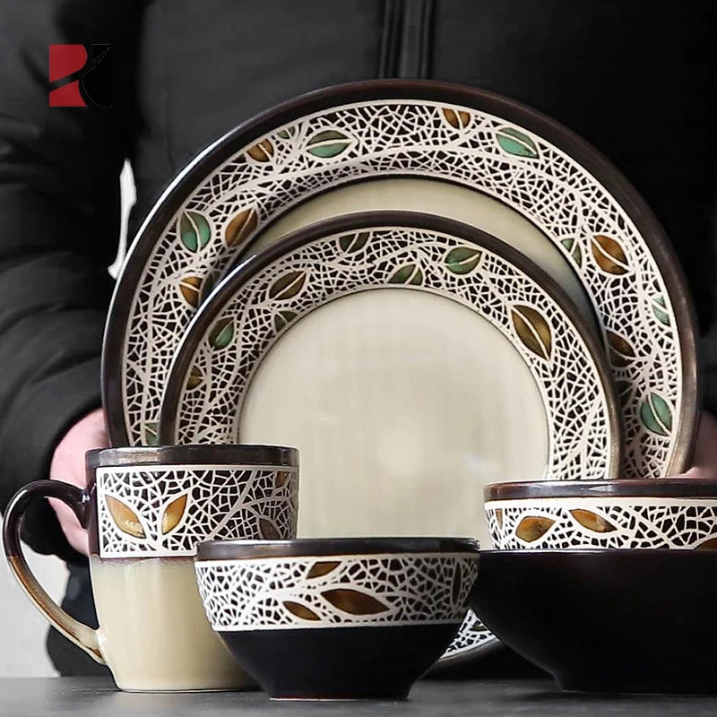 

Wholesale Retro Round Fine Porcelain Plate Sala Bowl Mug Ceramic Dinnerware Dinner Sets, White