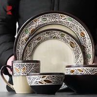 

Wholesale Retro Round Fine Porcelain Plate Sala Bowl Mug Ceramic Dinnerware Dinner Sets