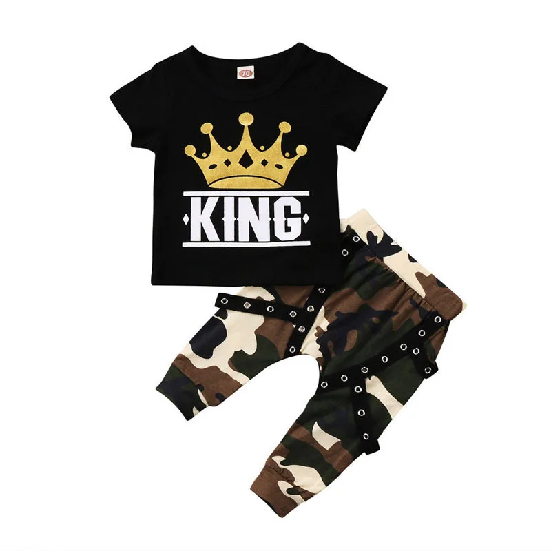 

Boys bouthique outfits clothing sets kids t-shirt tops and Camo printed pants child clothes set