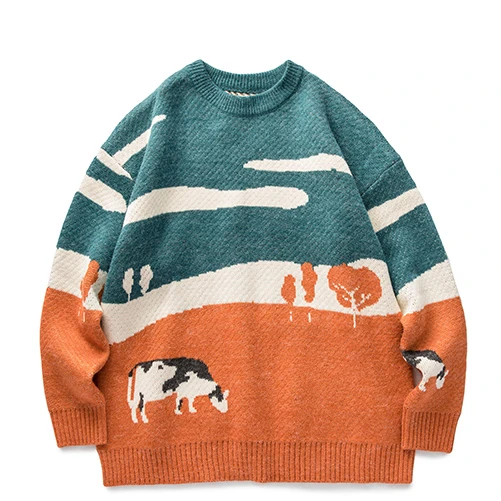 

Cows Vintage Winter Sweaters 2021 Pullover Women O-Neck Korean Fashion Sweater Couple Casual Harajuku Clothes, Picture color