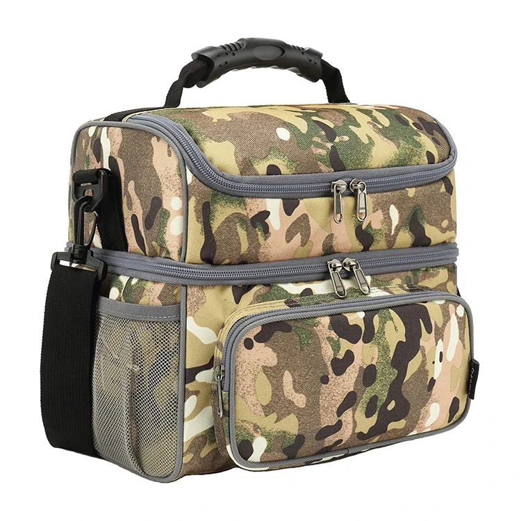 

Aluminum Foil Oxford Lunch Box Camo Waterproof Tactical Food Wine Cooler Tote Bag With Interlayer, Gray/camo