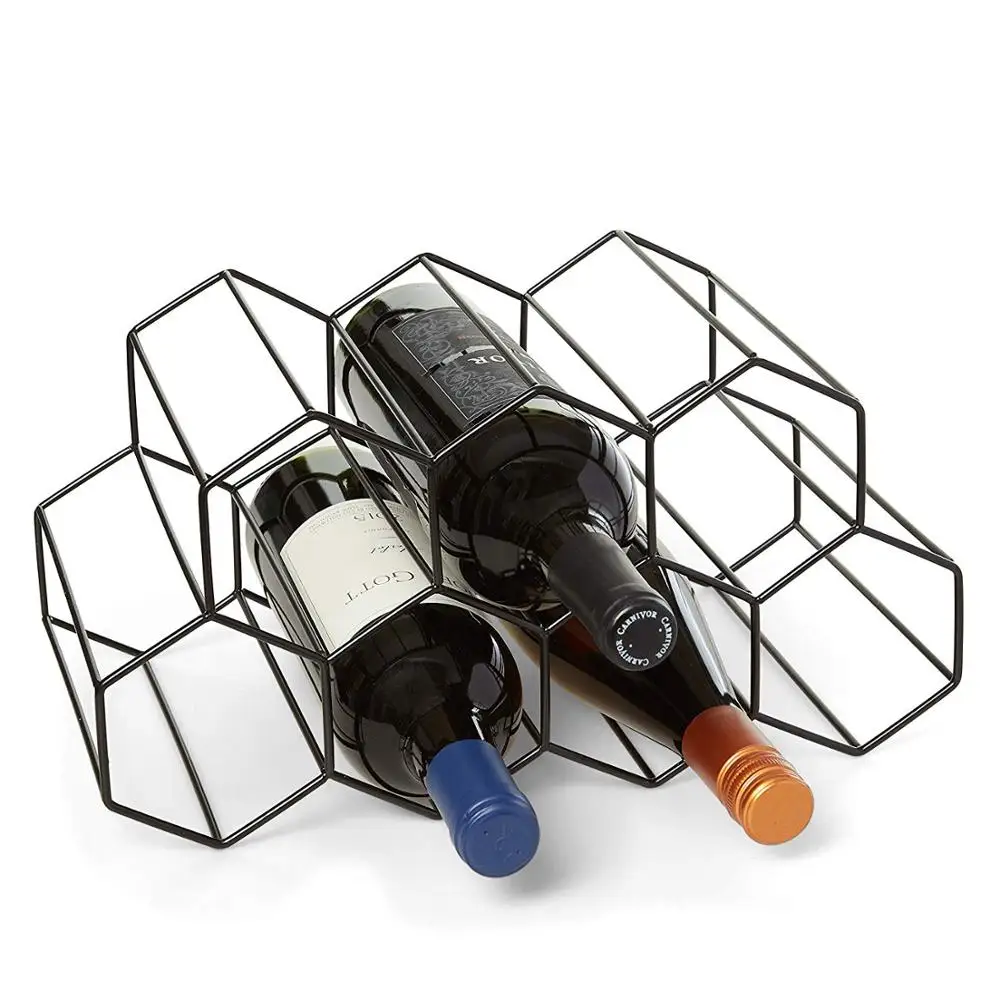 

Tabletop Freestanding Honeycomb 7 Bottles Black Metal Wine Rack For Home Restaurant Bar, Black,gold..or customize