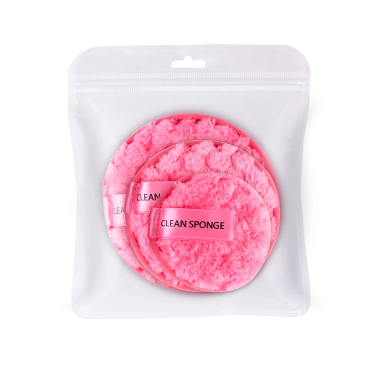 

3Pcs / Lot Private Label Cute Lovely Microfiber Pink Corn / Pineapple Pattern Makeup Remover Pads Sets with Different Sizes, White pink 2-tone