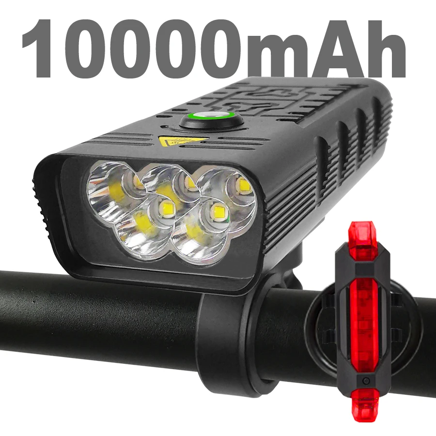 

10000mAh Bike Light USB Rechargeable 3000 Lumens Bike Headlight 5T6 LED Super Bright Flashlight Front Lights and Back Rear light