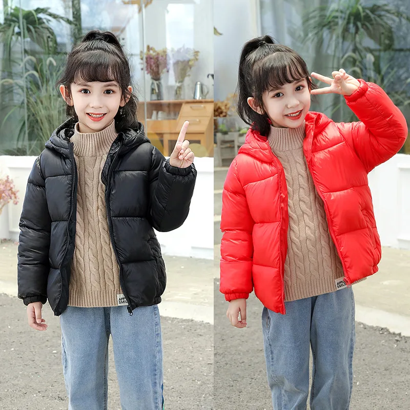 

2021 Autumn Winter Thicken Children's Zipper Down Coats Minimalist Solid Color Hooded Jackets Boys Girls Warm Kids Bubble Coat