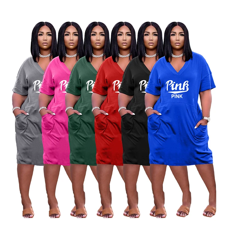 

AC8261 New Loose Fashion V-Neck Women Summer Dress Casual Dresses Women Ladies