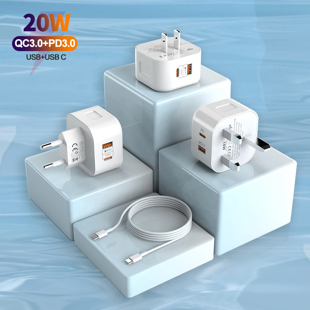 

2021 New Wholesale Pd 20w Super Charge Dual Port Usb Wall Charger Type C Fast Charging Qc 3.0 Usb C Pd Charger Adapter, White