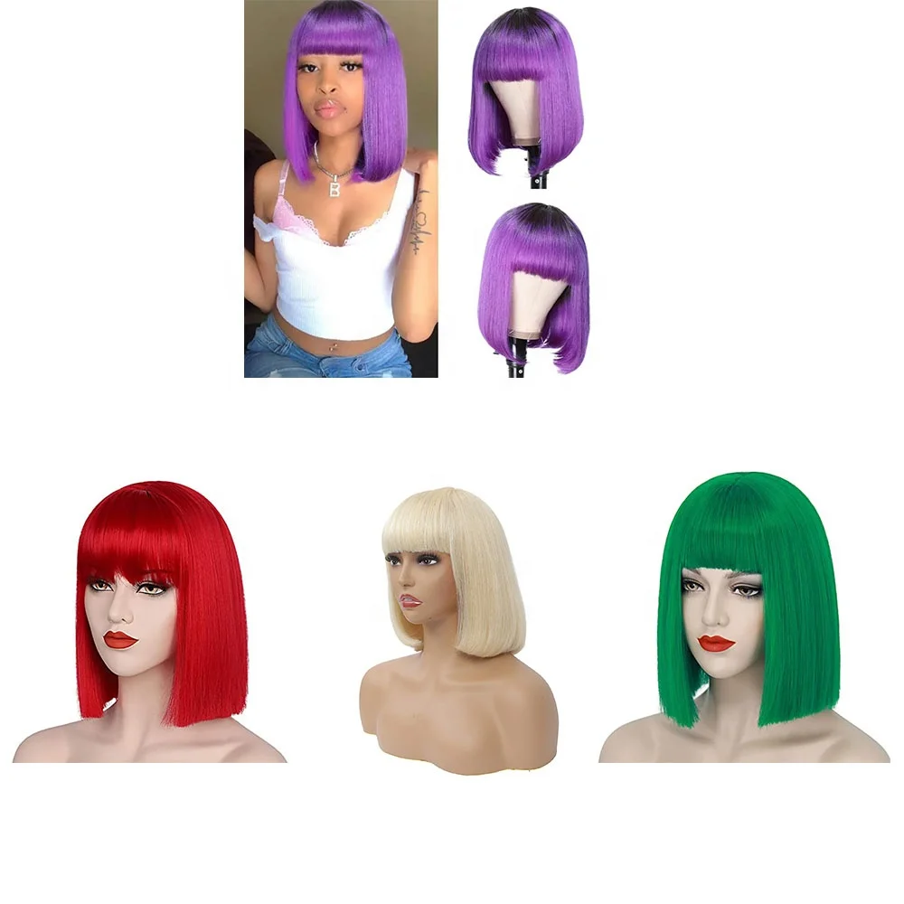 

Fashion Bob Colored Human Hair Machine made wig with bangs