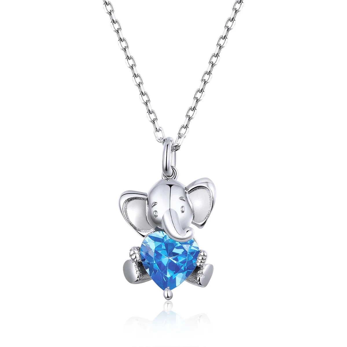 

BAMOER Ocean Blue Heart CZ Elephant Pendant Necklace for Women 925 Sterling Silver Luxury Animal Silver Jewelry Collar BSN180