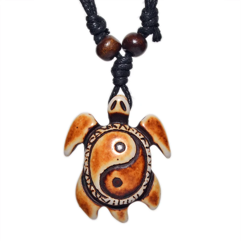 

FX006 New Zealand Maori bone necklace Sea turtles pendant men Choker Tai chi Jewelry Nautical style Imitation Yak Bone necklace