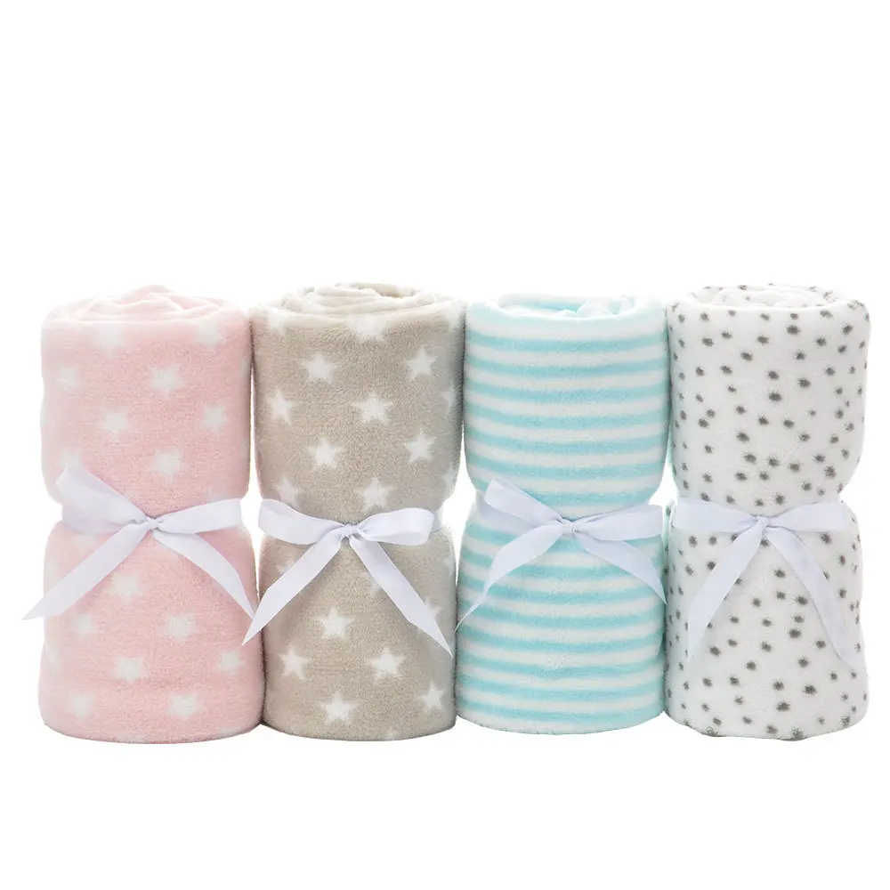 
High Quality Soft Fleece Warm Newborn Plaid Stripe Printed Flannel fleece Minky baby receiving blankets 