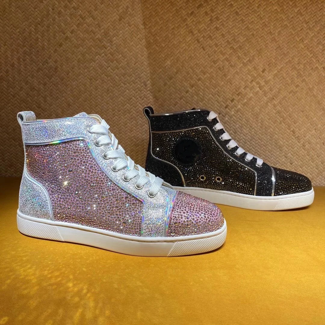 

Fashion brand Red bottoms Best quality black real Leather Rivets red bottom Women Men's casual shoes China designer sneakers
