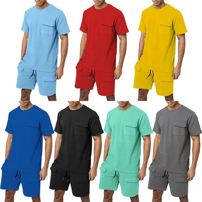

2164 high quality 2021 trending men sets two piece summer jogging suites with pockets mens shorts sets, As picture or customized color