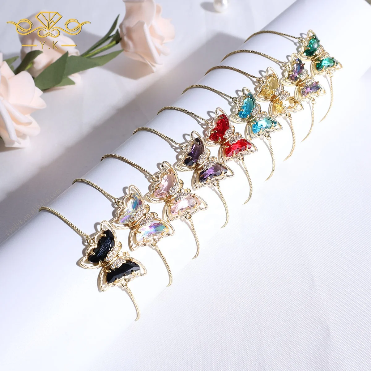 

2022 New Design Bangles 24K Gold Plated Tricolor Diamond Crystal Shine Adjustable Chain Butterfly Bracelet, Picture shows