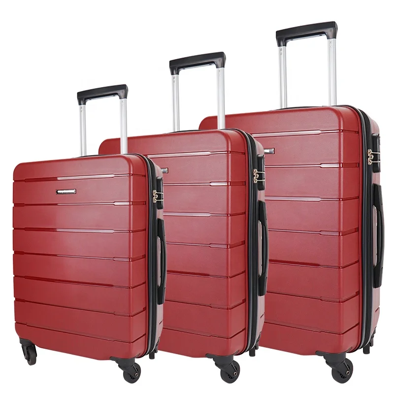 

New Model Factory Wholesale Luggage Decent Trolley Bag Carry On Travel PP Suitcase Set, Black/red/customized