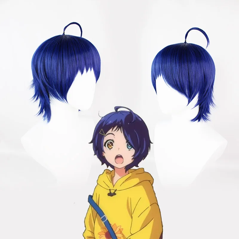 

WONDER EGG PRIORITY Ohto Ai Ink Blue Color Short Hair Wig Anime Heat Resistant Synthetic Wig, At shown