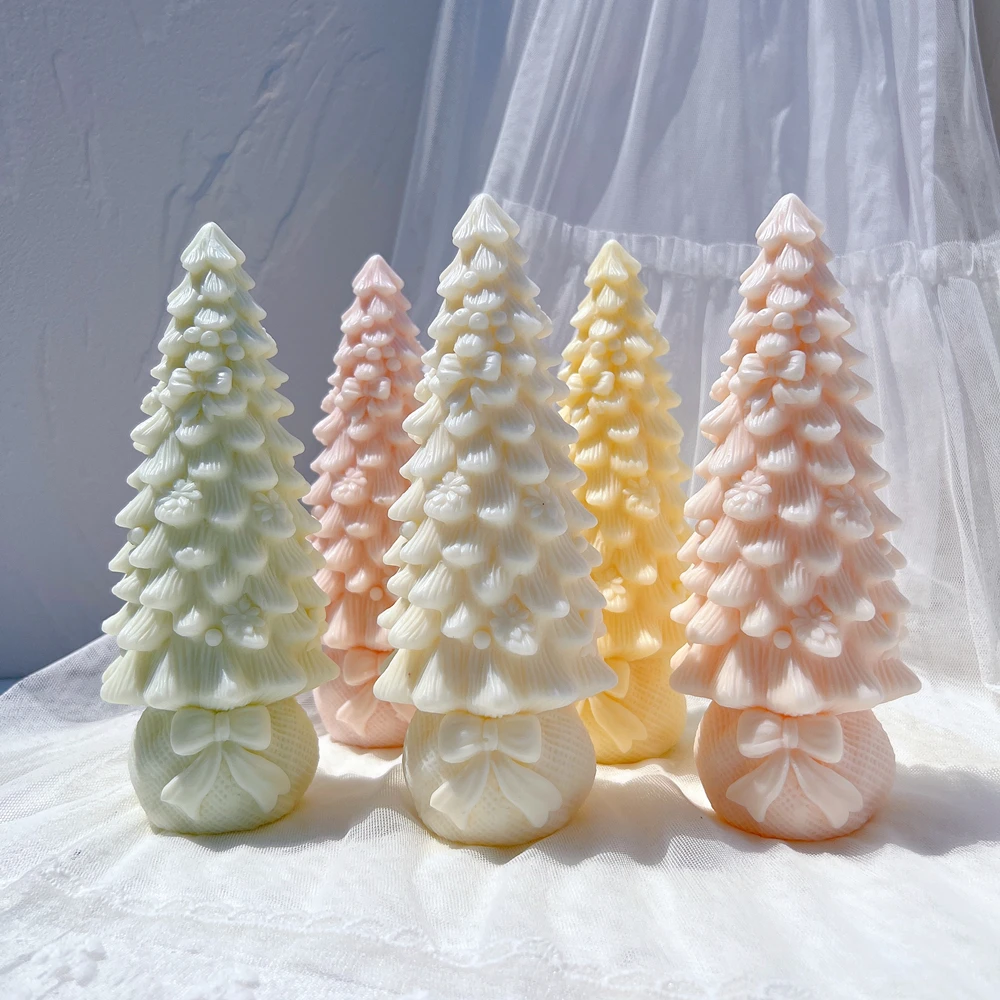 Bowknot Christmas Tree Silicone Candle Mold Christmas Decor Taper Silicone Mold Dinner Soy Wax Silicone Mould Christmas Decor