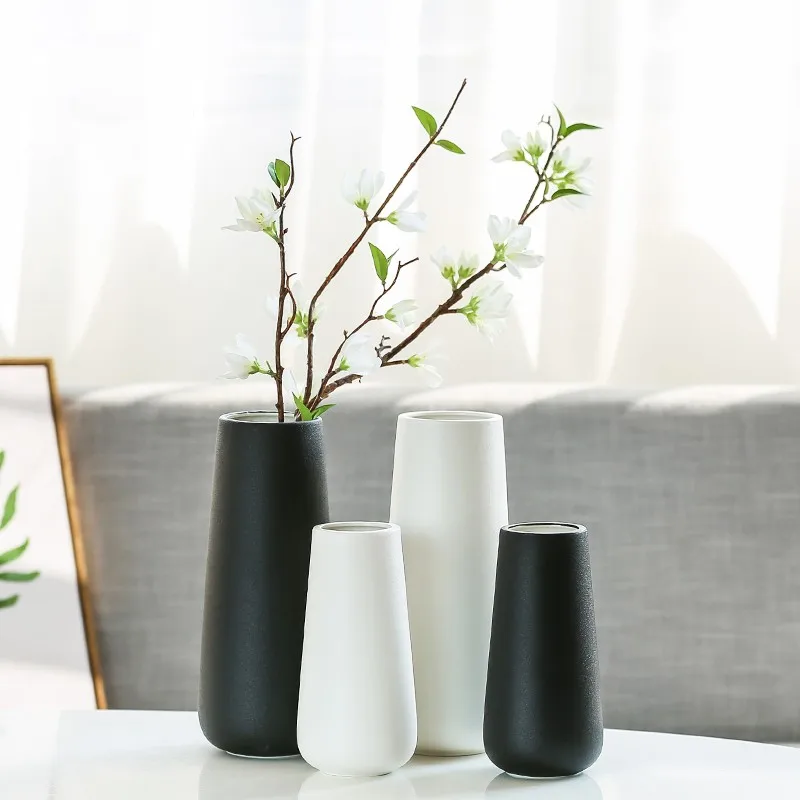 

Nordic Ceramic Vase Dried Flower Home Decoration Accessories Office Desktop Living Room black white Flower Vase for hotel decor