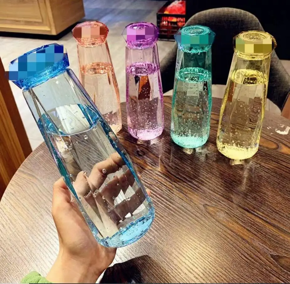 

Transparent Crystal Diamond Cup Drinking Glasses couple Bottles Colorful Glass Frosted sports Water Bottle Handy Cup