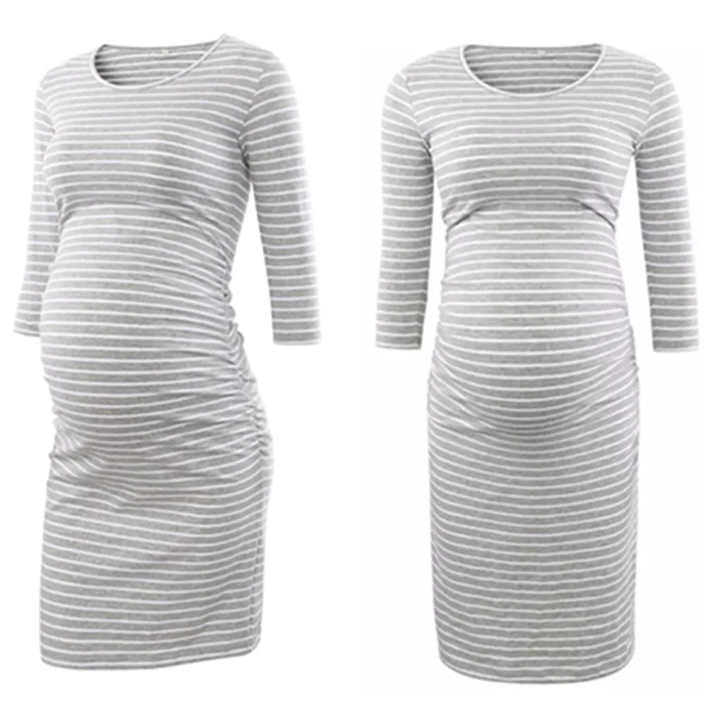 

2019 Amazon hot sale o neck stripe cotton maternity clothing pregnant summer dresses, As pictures show