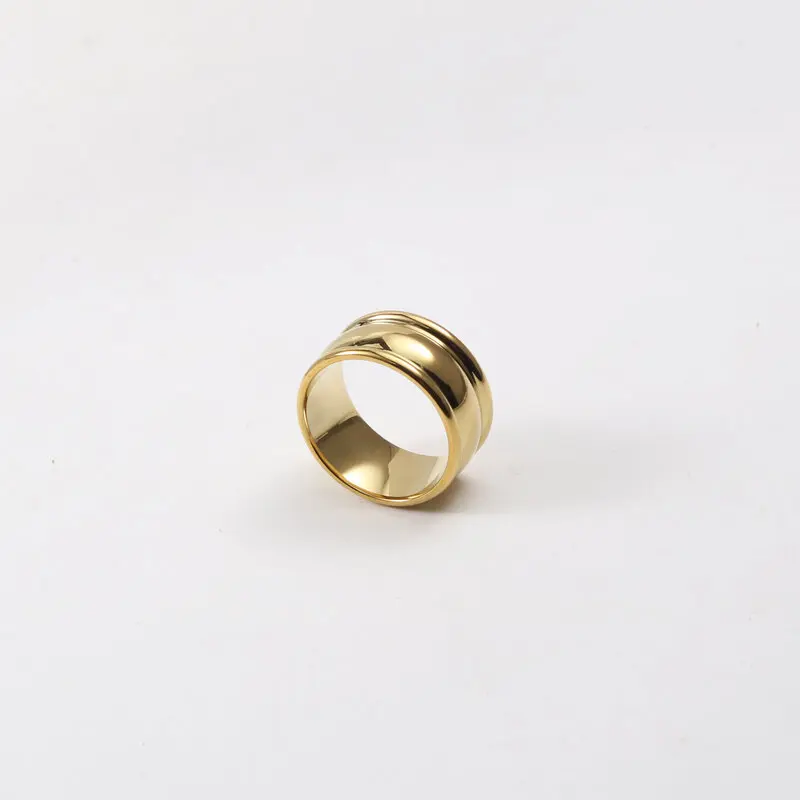 Joolim Jewelry Wholesale 18K Gold Plated Smooth Layered Cambered Stainless Steel Rings for Women Rings