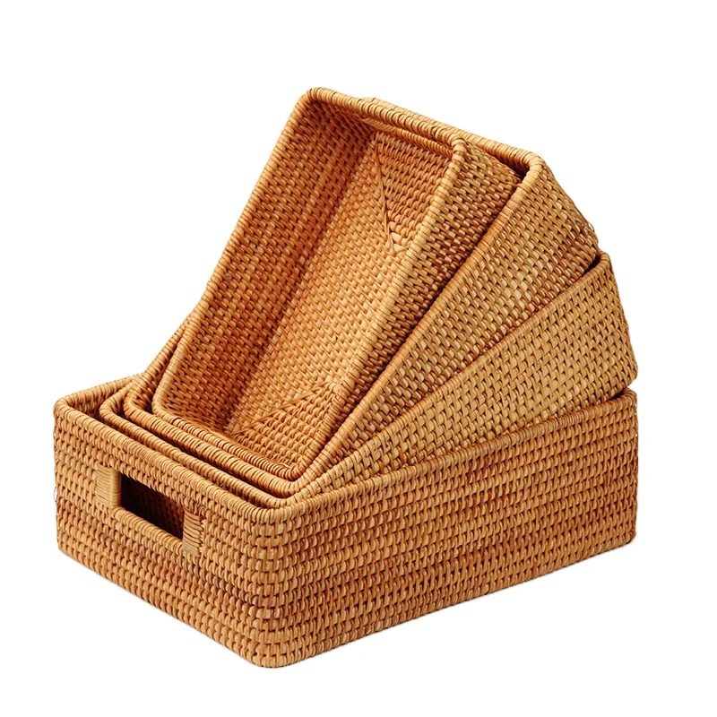 

Wicker System Willow Weaving Rattan Rectangular Weaving Fruit Bread Vegetables Display Breadbasket Weaving Storage Basket